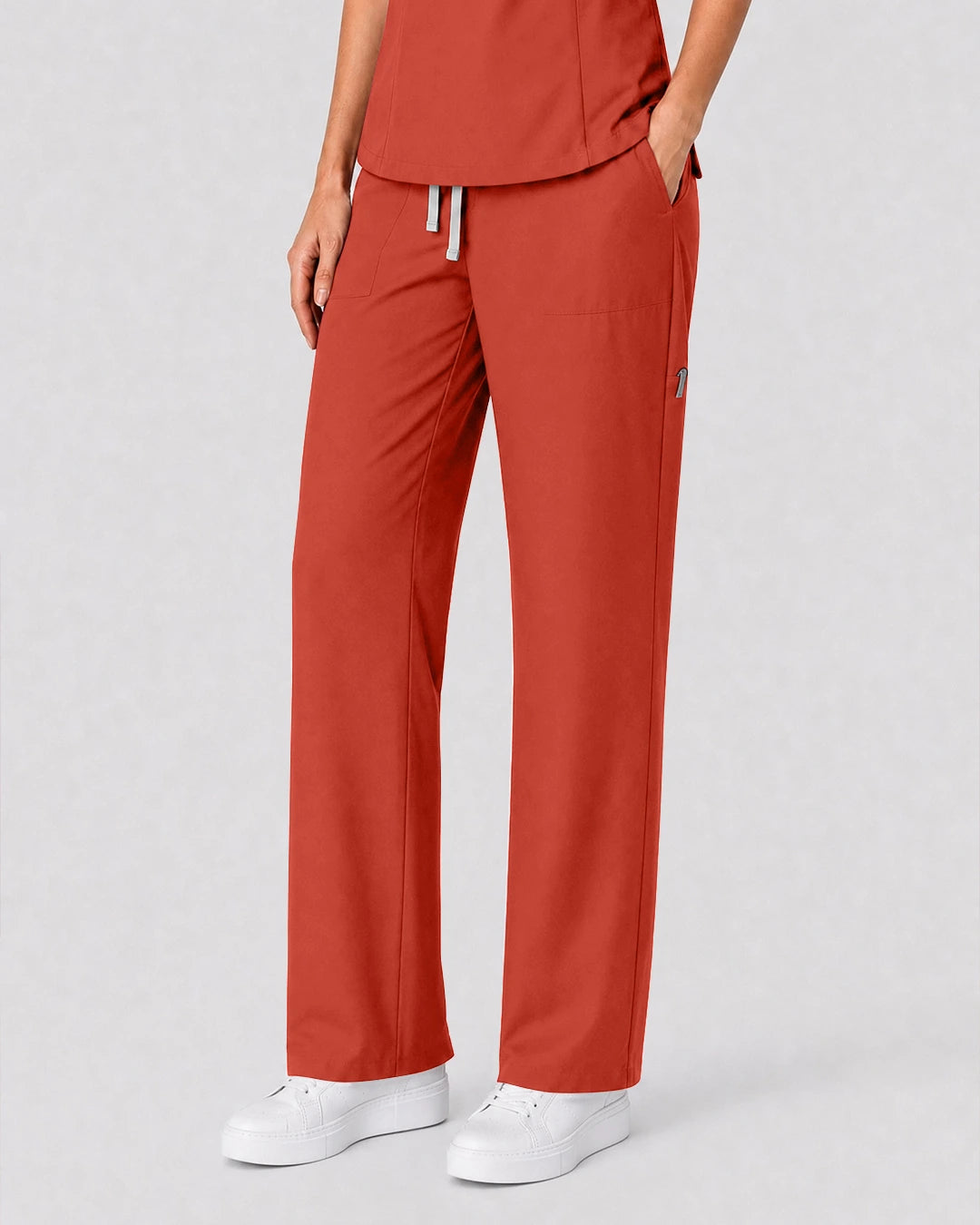 Orange Red Eipnare Women's Split V-Neck Tapered Scrub Set - Stretch Medical Scrubs for Women
