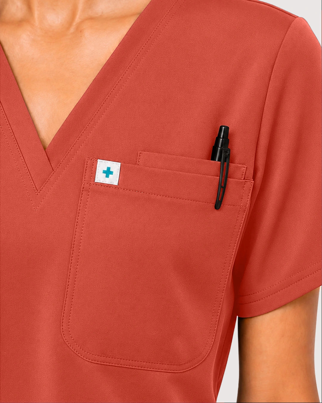 Orange Red Eipnare Women's Knit V-Neck Jogger Scrub Set - Stretch Medical Scrubs for Women