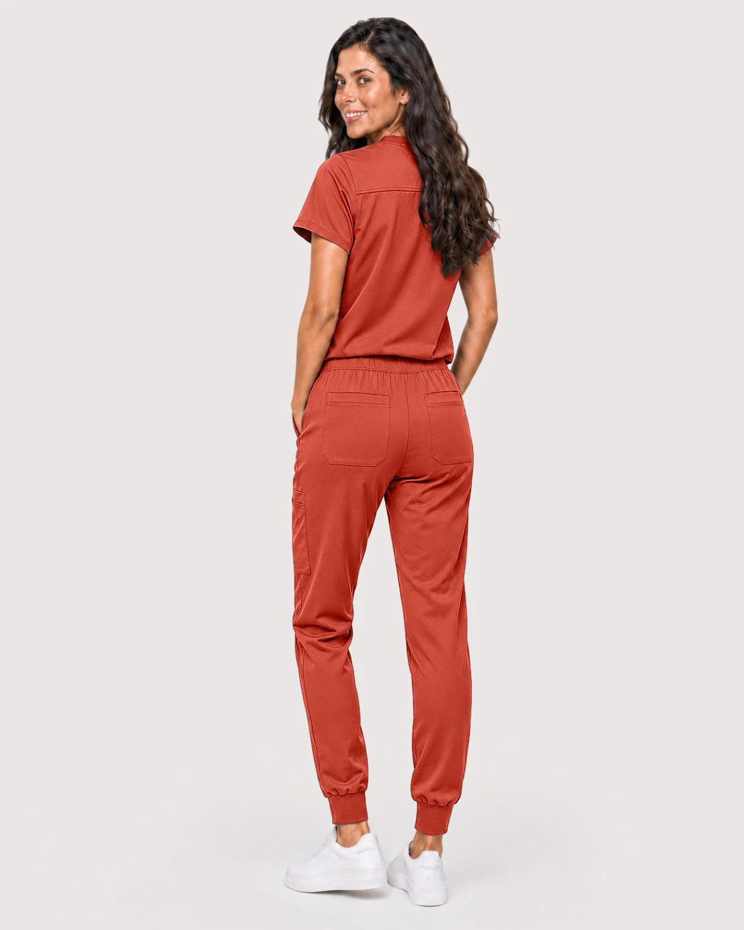 Orange Red Eipnare Women's Knit V-Neck Jogger Scrub Set - Stretch Medical Scrubs for Women