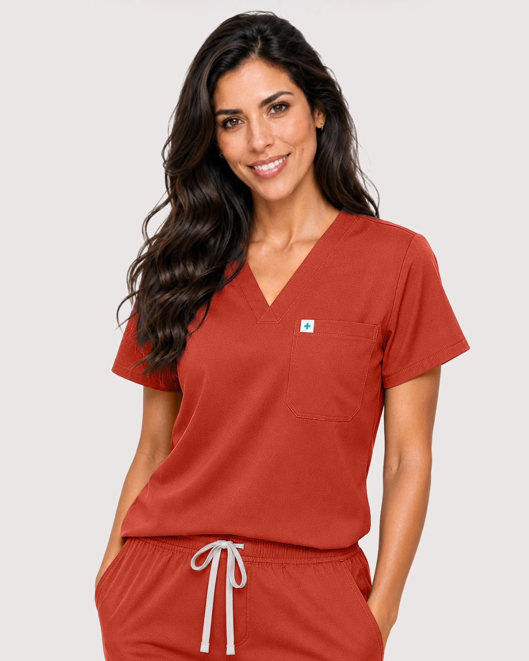 Orange Red Eipnare Women's Knit V-Neck Jogger Scrub Set - Stretch Medical Scrubs for Women
