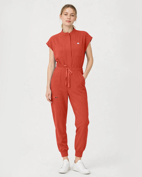Eipnare Women's Zip-Front Sleeveless Scrub Jumpsuit - Orange Red