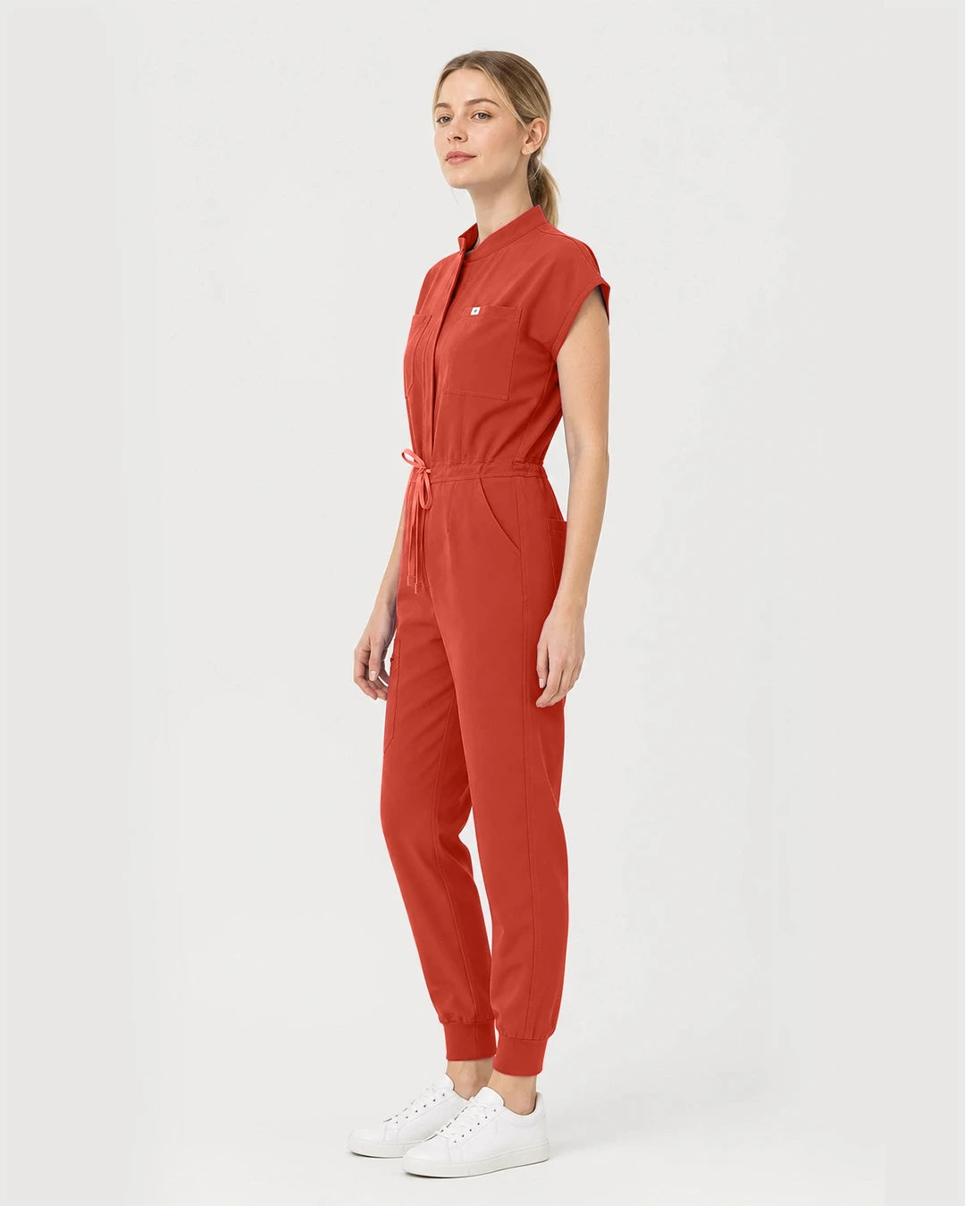 Orange Red Eipnare Women's Zip-Front Sleeveless Scrub Jumpsuit - Stretch Medical Scrubs for Women
