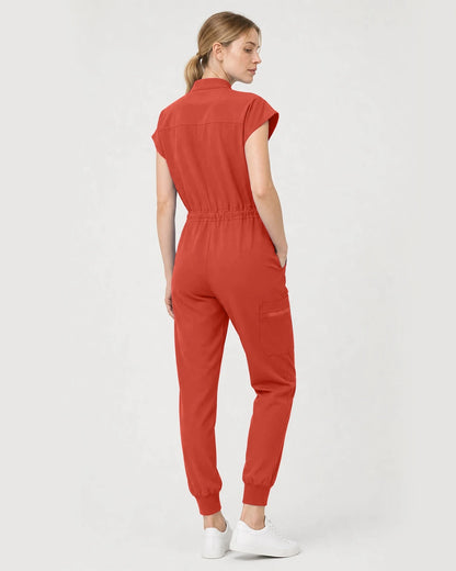 Orange Red Eipnare Women's Zip-Front Sleeveless Scrub Jumpsuit - Stretch Medical Scrubs for Women