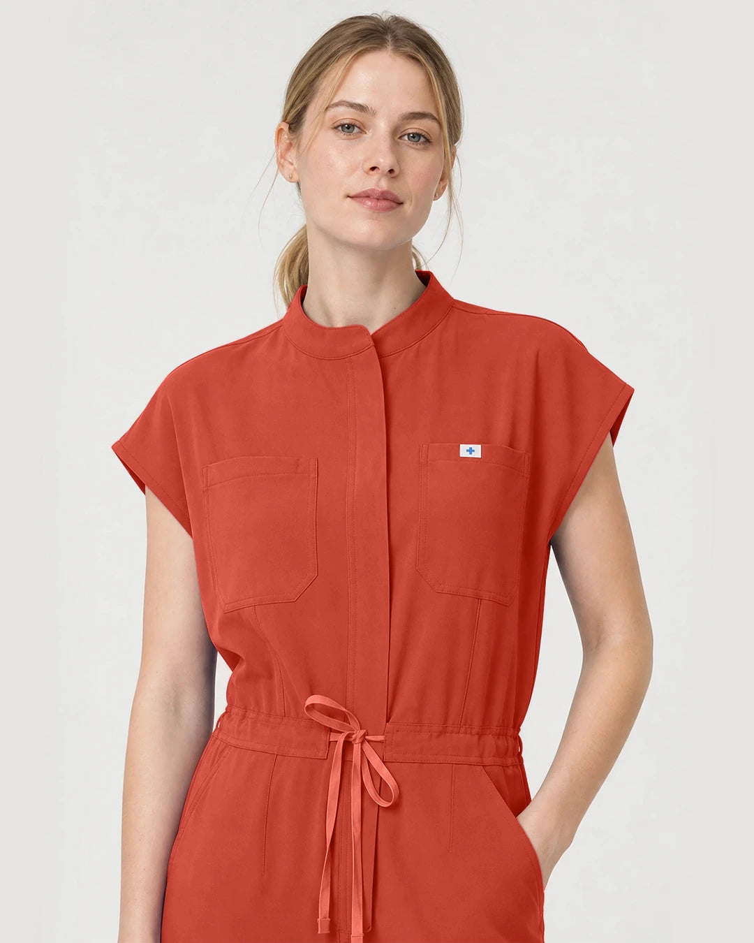 Orange Red Eipnare Women's Zip-Front Sleeveless Scrub Jumpsuit - Stretch Medical Scrubs for Women