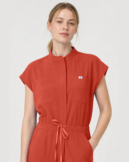 Orange Red Eipnare Women's Zip-Front Sleeveless Scrub Jumpsuit - Stretch Medical Scrubs for Women