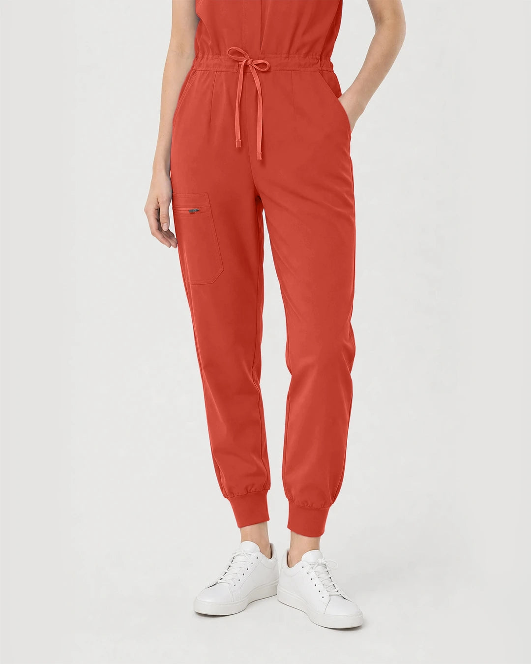 Orange Red Eipnare Women's Zip-Front Sleeveless Scrub Jumpsuit - Stretch Medical Scrubs for Women