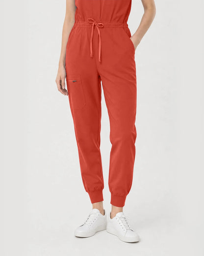 Orange Red Eipnare Women's Zip-Front Sleeveless Scrub Jumpsuit - Stretch Medical Scrubs for Women