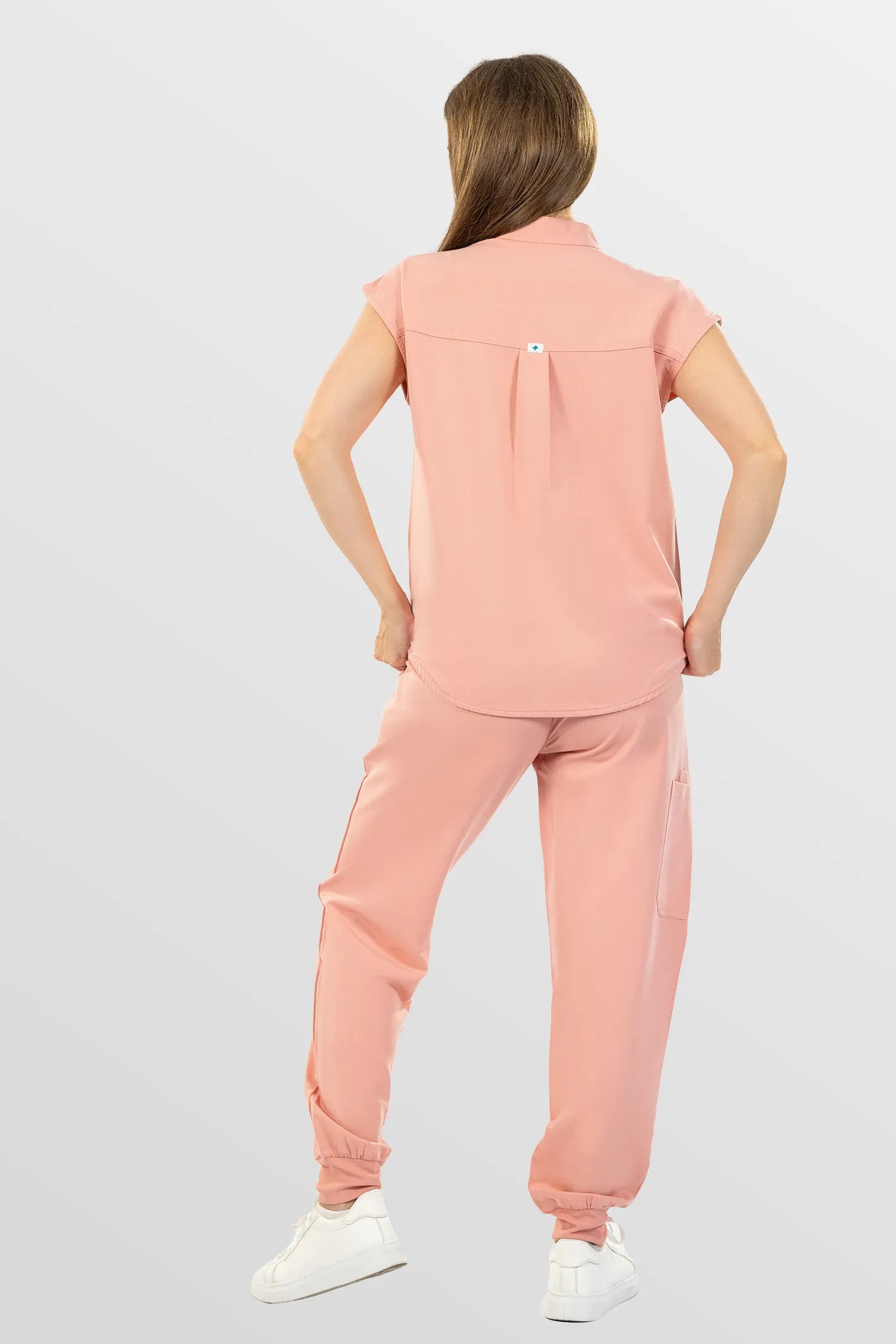 Pink Eipnare Women's Henley Collar Sleeveless Jogger Scrub Set - Stretch Medical Scrubs for Women