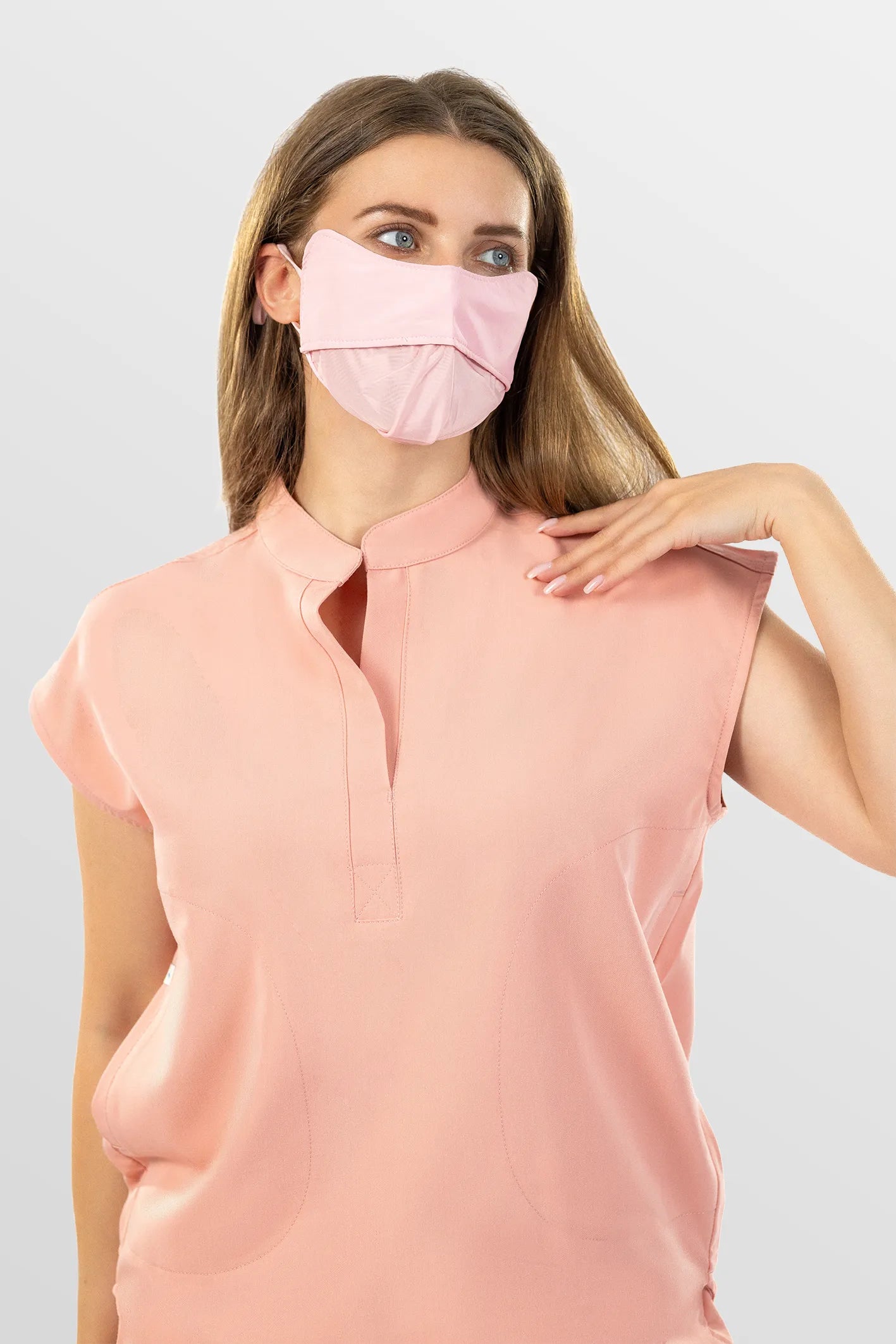Pink Eipnare Women's Henley Collar Sleeveless Jogger Scrub Set - Stretch Medical Scrubs for Women