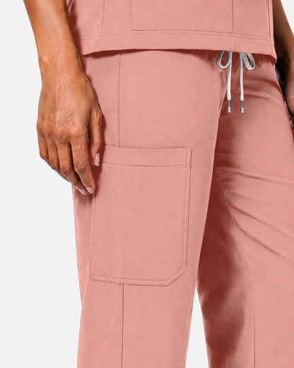 Pink Eipnare Women's Woven Straight-Leg Scrub Pants - Stretch Medical Scrubs for Women