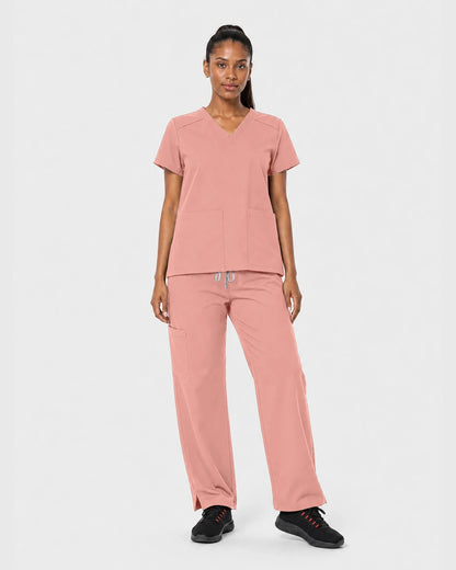 Pink Eipnare Women's 15-Pocket V-Neck Jogger Scrub Set - Stretch Medical Scrubs for Women
