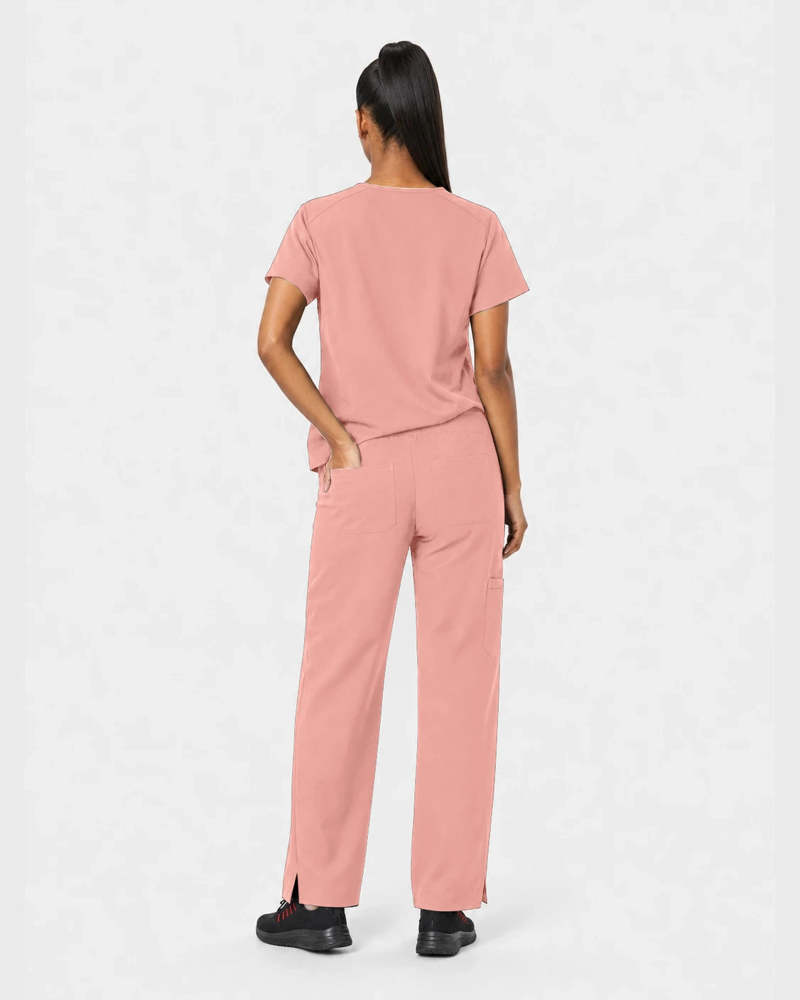 Pink Eipnare Women's 15-Pocket V-Neck Jogger Scrub Set - Stretch Medical Scrubs for Women