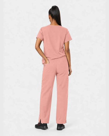 Pink Eipnare Women's 15-Pocket V-Neck Jogger Scrub Set - Stretch Medical Scrubs for Women