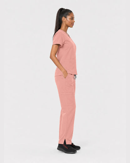 Pink Eipnare Women's 15-Pocket V-Neck Jogger Scrub Set - Stretch Medical Scrubs for Women