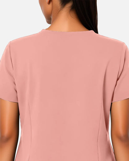 Pink Eipnare Women's Woven V-Neck Scrub Top - Stretch Medical Scrubs for Women