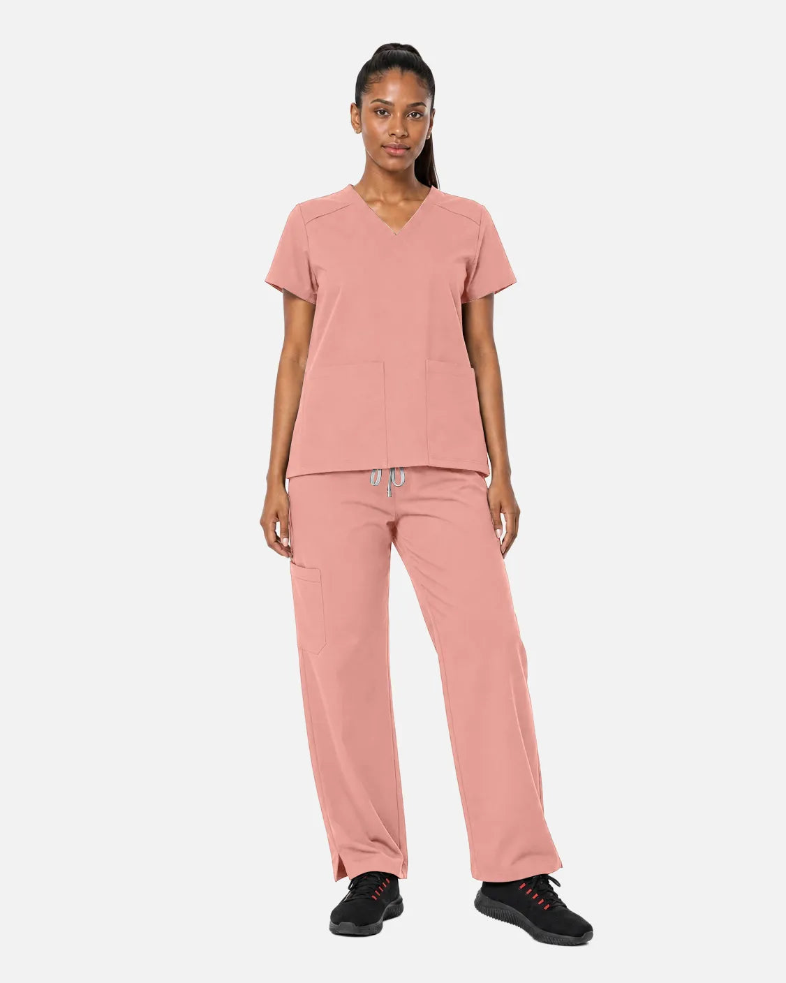 Pink Eipnare Women's Woven V-Neck Scrub Top - Stretch Medical Scrubs for Women