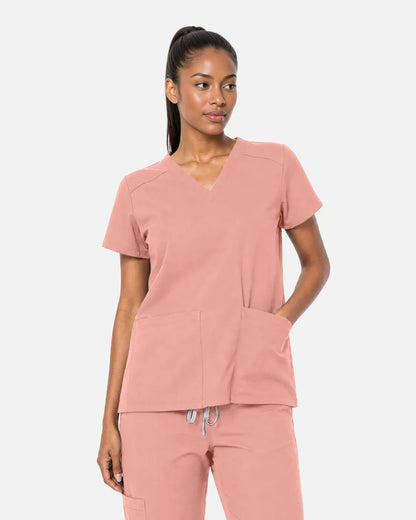 Pink Eipnare Women's Woven V-Neck Scrub Top - Stretch Medical Scrubs for Women