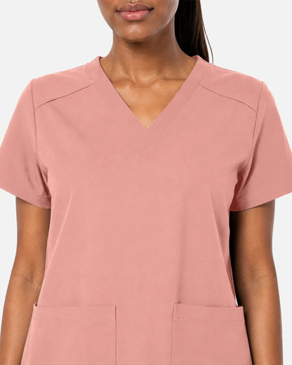 Pink Eipnare Women's Woven V-Neck Scrub Top - Stretch Medical Scrubs for Women