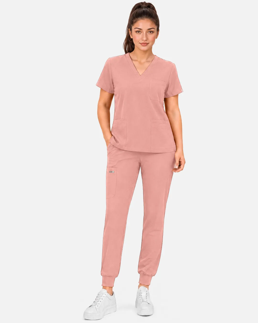 Pink Eipnare Women's Multi-Pocket Jogger Scrub Pants - Stretch Medical Scrubs for Women