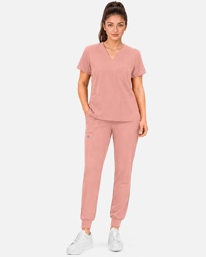 Pink Eipnare Women's Multi-Pocket Jogger Scrub Pants - Stretch Medical Scrubs for Women