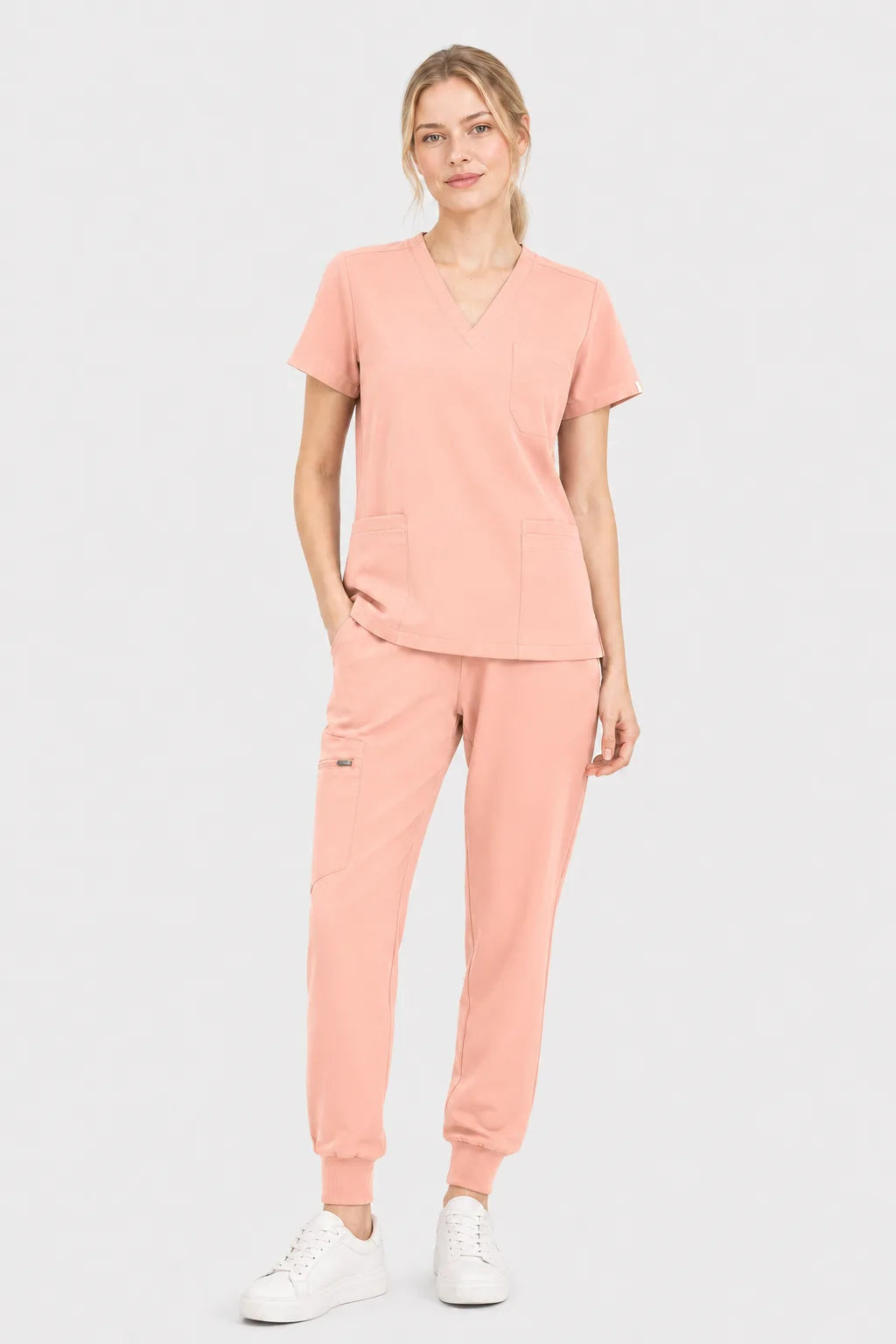 Pink Eipnare Women's V-Neck 8-Pocket Jogger Scrub Set - Stretch Medical Scrubs for Women