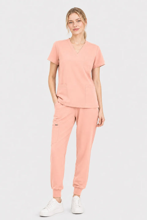 Eipnare Women's 3-Pocket V-Neck Jogger Scrub Set - Pink