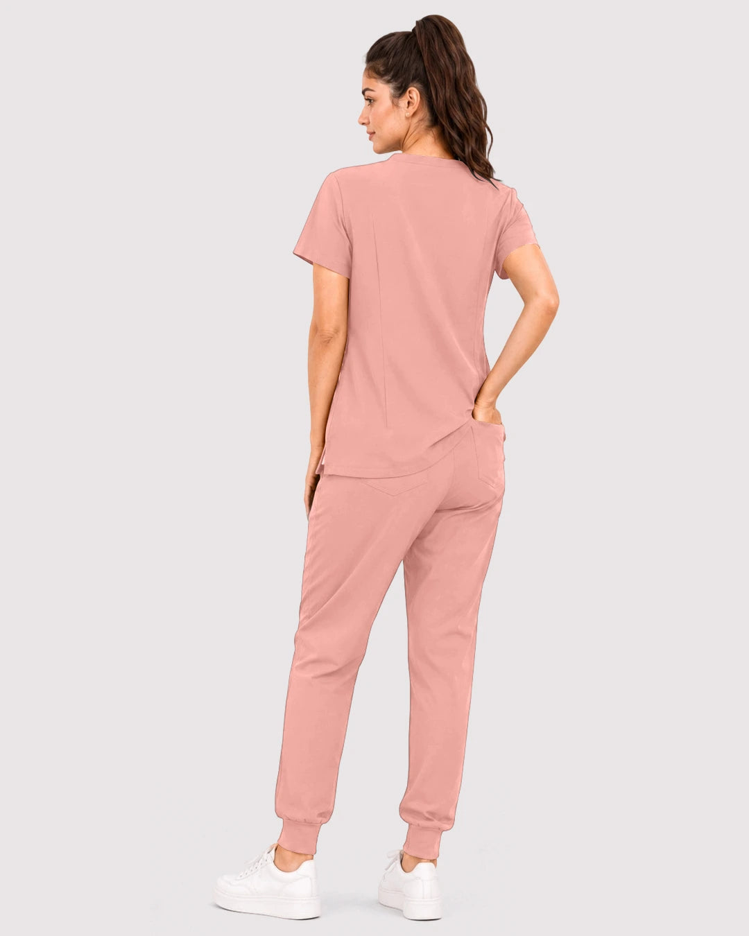 Pink Eipnare Women's 3-Pocket V-Neck Jogger Scrub Set - Stretch Medical Scrubs for Women