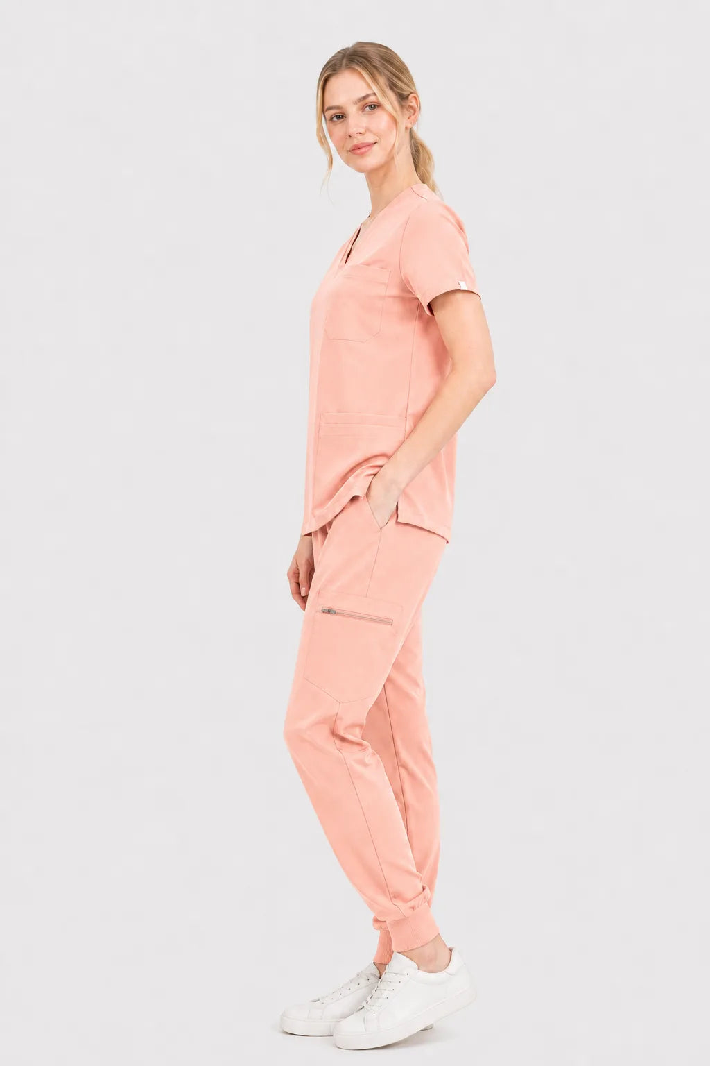 Pink Eipnare Women's V-Neck 8-Pocket Jogger Scrub Set - Stretch Medical Scrubs for Women