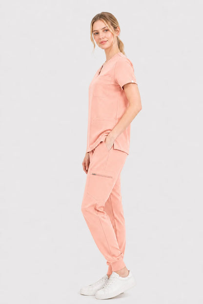 Pink Eipnare Women's V-Neck 8-Pocket Jogger Scrub Set - Stretch Medical Scrubs for Women