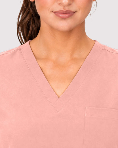 Pink Eipnare Women's 3-Pocket V-Neck Jogger Scrub Set - Stretch Medical Scrubs for Women