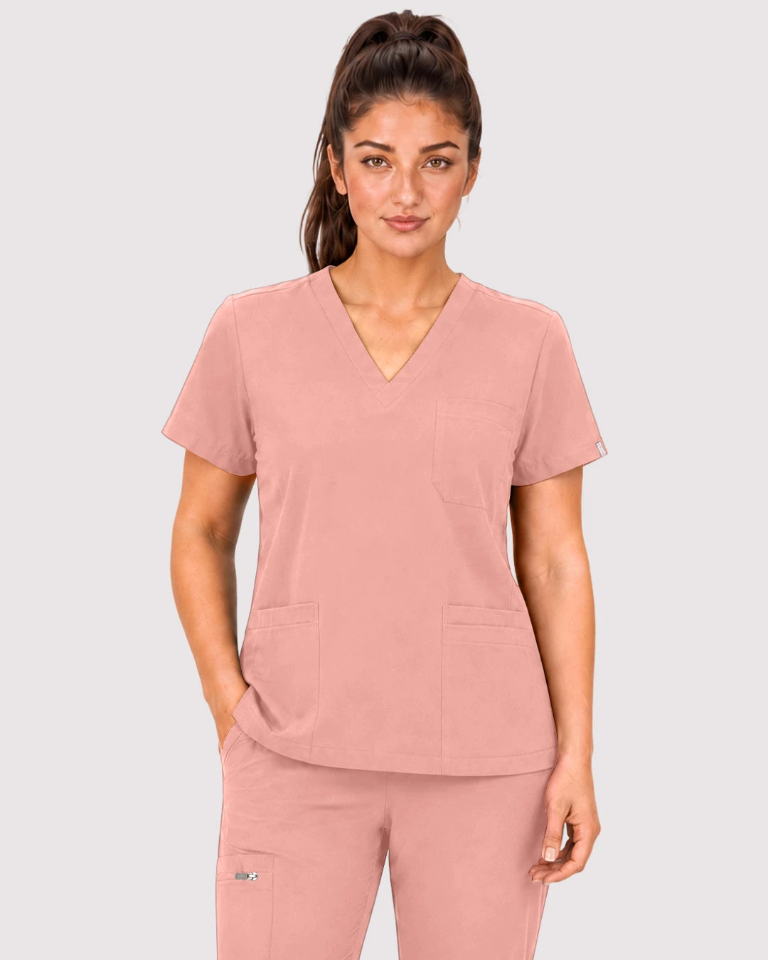 Pink Eipnare Women's 3-Pocket V-Neck Jogger Scrub Set - Stretch Medical Scrubs for Women