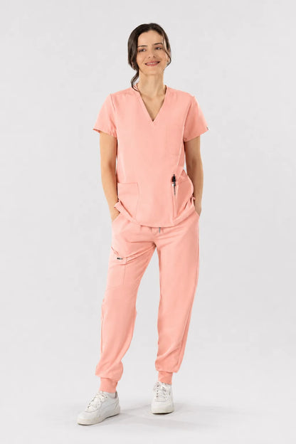 Pink Eipnare Women's V-Neck 8-Pocket Jogger Scrub Set - Stretch Medical Scrubs for Women