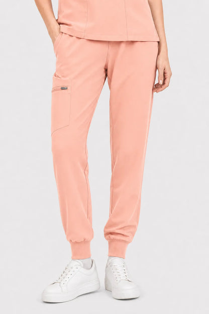 Pink Eipnare Women's V-Neck 8-Pocket Jogger Scrub Set - Stretch Medical Scrubs for Women