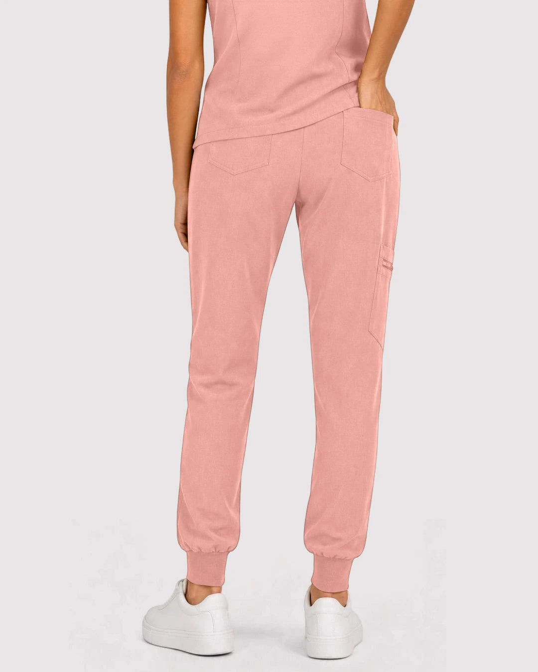 Pink Eipnare Women's 3-Pocket V-Neck Jogger Scrub Set - Stretch Medical Scrubs for Women