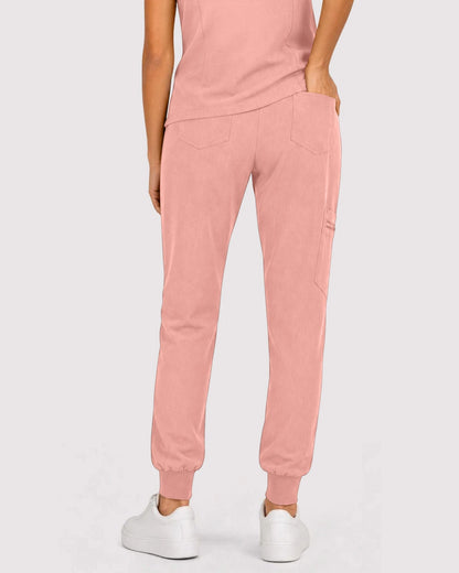 Pink Eipnare Women's 3-Pocket V-Neck Jogger Scrub Set - Stretch Medical Scrubs for Women