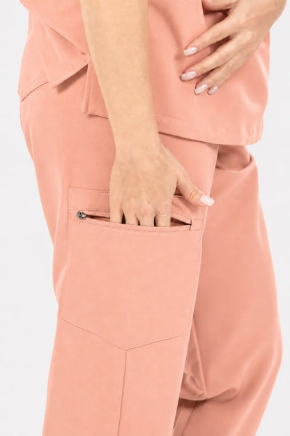 Pink Eipnare Women's V-Neck 8-Pocket Jogger Scrub Set - Stretch Medical Scrubs for Women