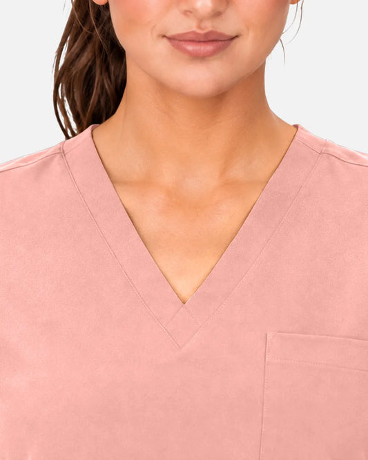 Pink Eipnare Women's 3-Pocket V-Neck Scrub Top - Stretch Medical Scrubs for Women