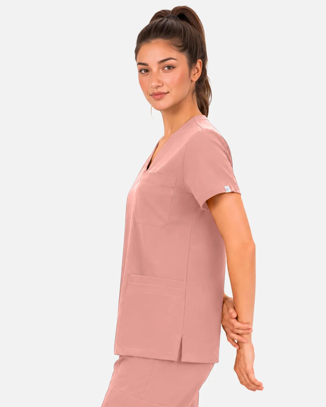 Pink Eipnare Women's 3-Pocket V-Neck Scrub Top - Stretch Medical Scrubs for Women
