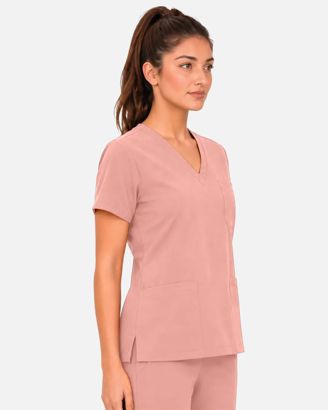 Pink Eipnare Women's 3-Pocket V-Neck Scrub Top - Stretch Medical Scrubs for Women