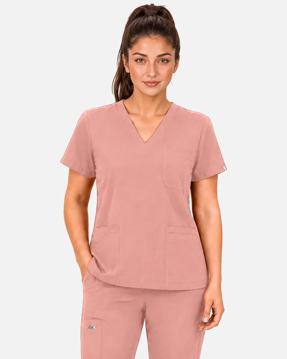 Pink Eipnare Women's 3-Pocket V-Neck Scrub Top - Stretch Medical Scrubs for Women