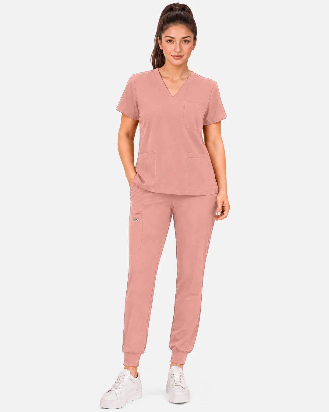 Pink Eipnare Women's 3-Pocket V-Neck Scrub Top - Stretch Medical Scrubs for Women