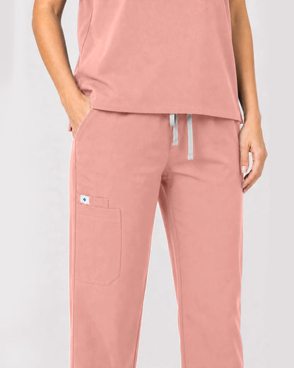 Pink Eipnare Women's Zip Polo Straight-Leg Scrub Set - Stretch Medical Scrubs for Women