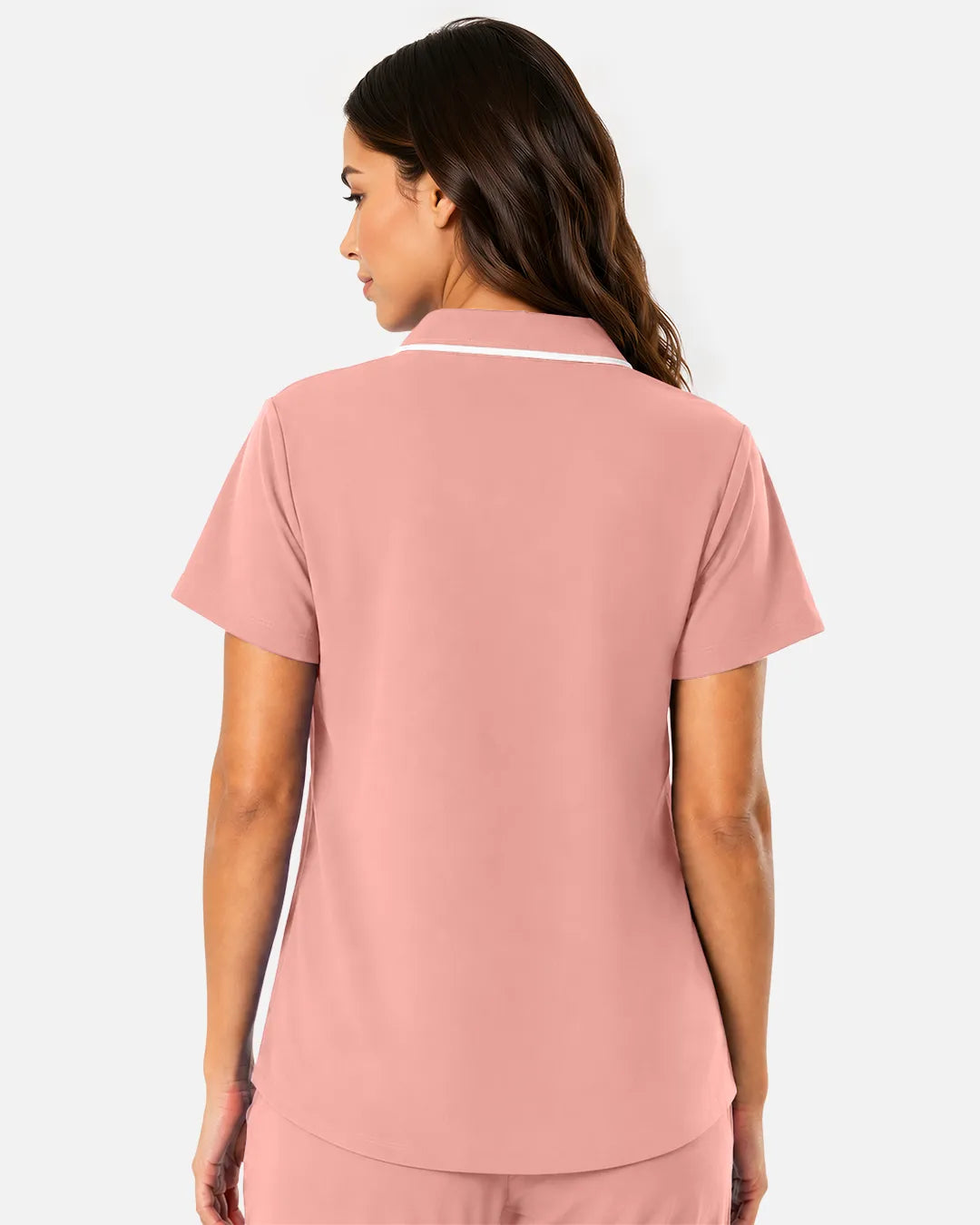 Pink Eipnare Women's Polo-Collar Medical Scrub Top - Stretch Medical Scrubs for Women