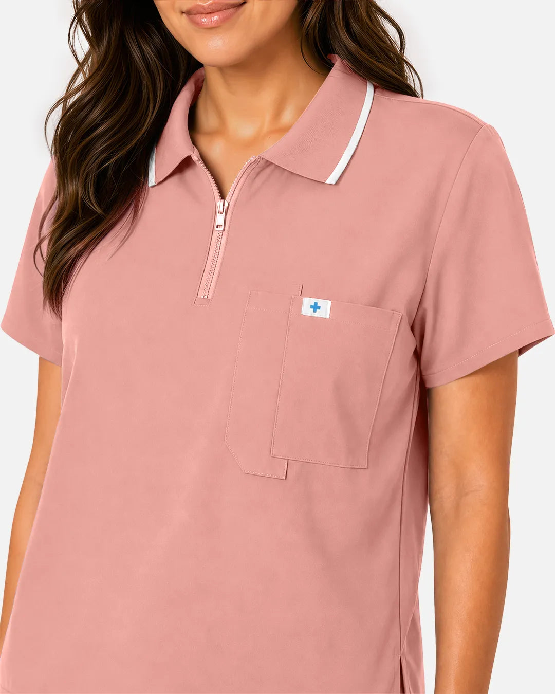 Pink Eipnare Women's Polo-Collar Medical Scrub Top - Stretch Medical Scrubs for Women