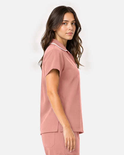 Pink Eipnare Women's Polo-Collar Medical Scrub Top - Stretch Medical Scrubs for Women