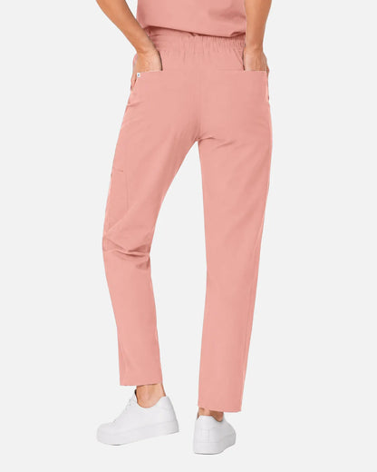 Pink Eipnare Women's Slim Fit Tapered Cargo Scrub Pants - Stretch Medical Scrubs for Women