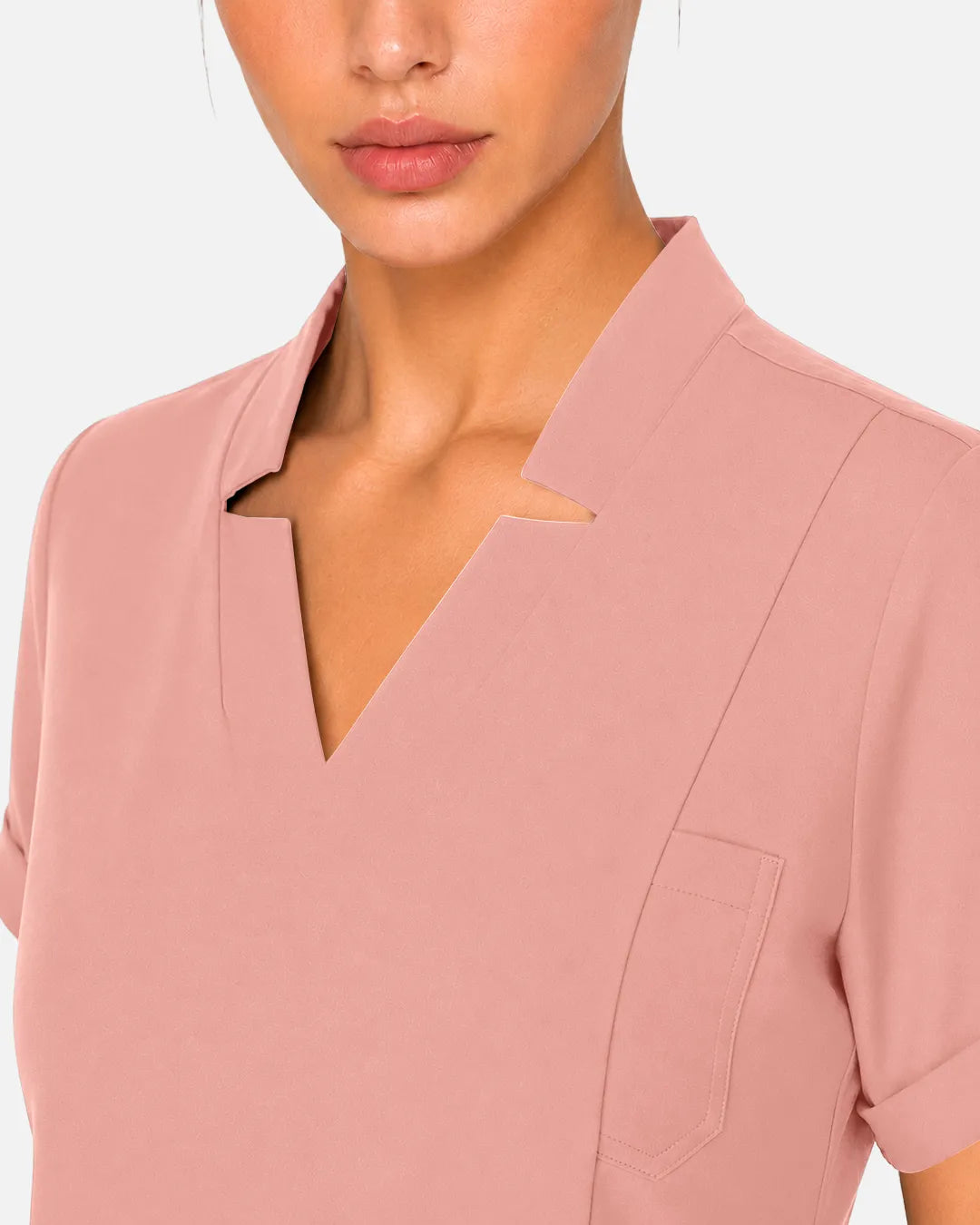 Pink Eipnare Women's Split V-Neck Tapered Scrub Set - Stretch Medical Scrubs for Women