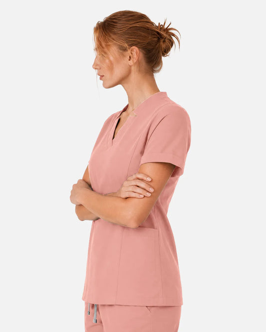 Pink Eipnare Women's Split V-Neck Scrub Top - Stretch Medical Scrubs for Women