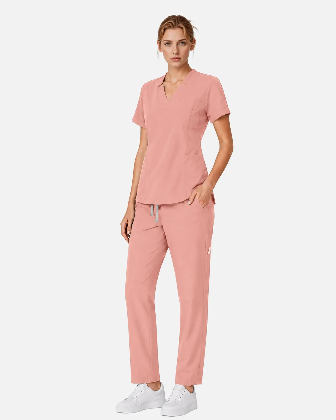 Pink Eipnare Women's Split V-Neck Scrub Top - Stretch Medical Scrubs for Women