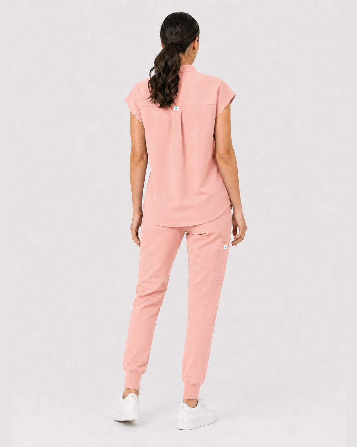 Pink Eipnare Women's 8-Pocket V-Neck Jogger Scrub Set - Stretch Medical Scrubs for Women